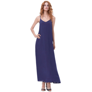 Kate Kasin Sexy Womens Sommer Casual Lose Spaghetti-Trägern V-Ausschnitt Navy Maxi Kleid KK000700-4